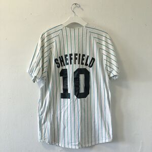 1997 Florida Marlins Gary Sheffield #10 Pinstripe Russell Athletic Jersey Sz L